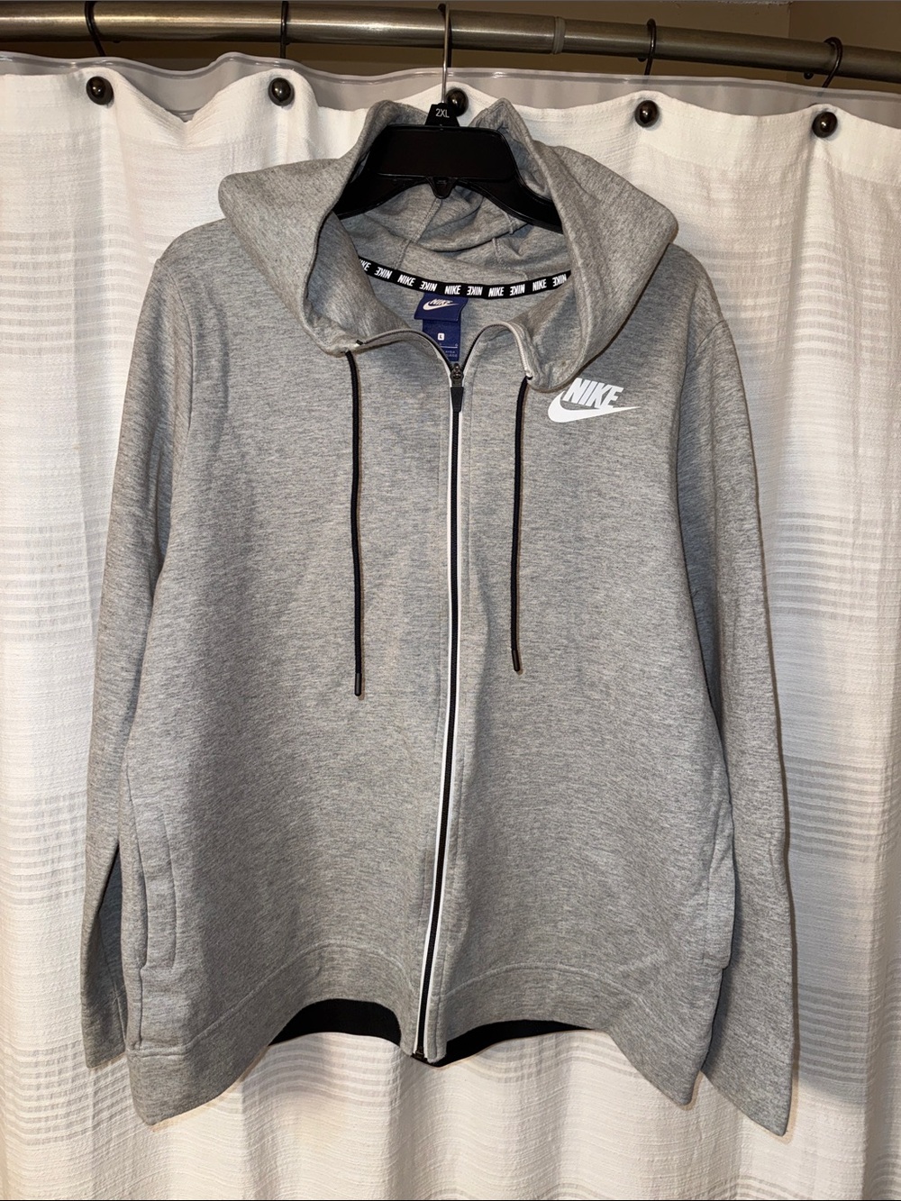 Nike Light Gray Full-Zip Hoodie with White Logo